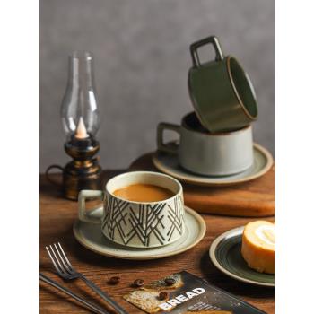 舍里 設計感復古陶瓷高顏值咖啡杯碟高級感下午茶杯子小眾伴手禮