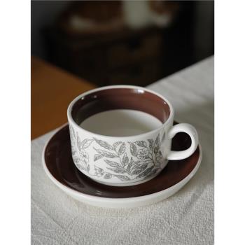 早上好商店 復古棕木槿陶瓷咖啡杯碟 中古復刻法式下午茶杯碟 包