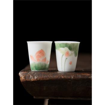 陶福氣 高檔陶瓷手繪茶杯 家用功夫茶具品茗杯德化白瓷茶盞主人杯