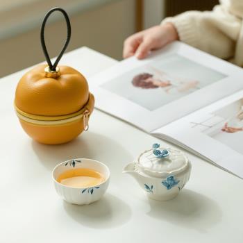 【一盞豐年】純手繪蝴蝶蘭陶瓷泡茶壺茶杯收納包旅行茶具戶外便攜
