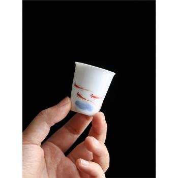 陶福氣 中國白陶瓷手繪茶杯 家用功夫茶具待客小聞香品茗杯主人杯