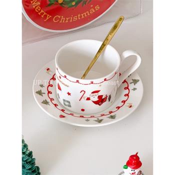 SHˇ設計款圣誕禮物咖啡杯手繪可愛陶瓷杯碟套裝ins高顏值馬克杯