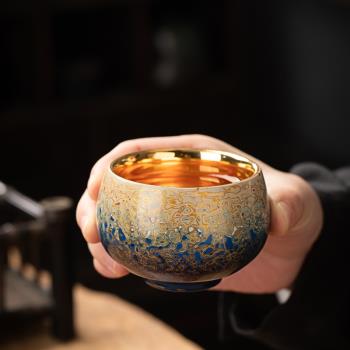 大漆菩提葉茶杯24K鎏金純手工高檔主人杯福州漆器茶具陶瓷個人杯
