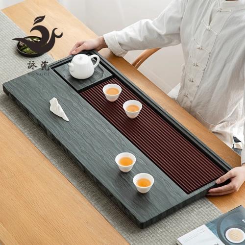詠瓷天然綠木紋石茶盤茶臺家用簡約烏金石電木小號茶托盤茶具茶海|茶具 