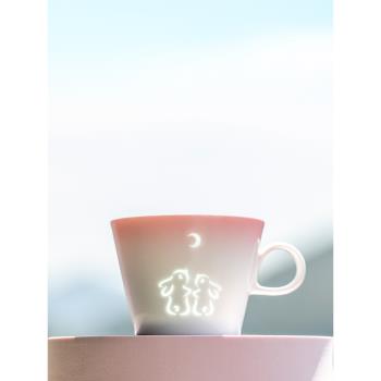 創意禮物玉兔望月玲瓏馬克杯景德鎮陶瓷杯高顏值拉花咖啡杯子禮品