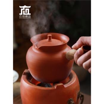潮州手拉紅泥砂銚一醉孟德煮茶壺側把養生全手工大號茶鍋圍爐陶壺