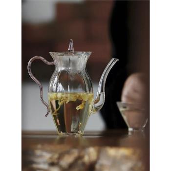 青亦丨耐熱透明玻璃茶壺帶過濾孔仿宋手執貴妃壺綠茶泡茶器耐高溫