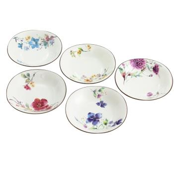 日本進口美濃燒和藍家用陶瓷餐盤 五彩花卉湯盤禮盒新婚喬遷禮品