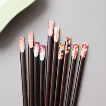 日式高檔實木櫻花指甲筷子天然家用防滑防霉日本高級家庭筷單人裝