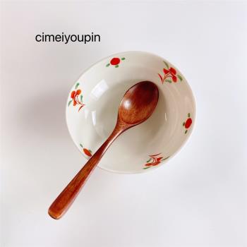 日式花卉陶瓷異形碗湯碗面碗釉中彩櫻桃5.5英寸沙拉碗甜品受皿碗