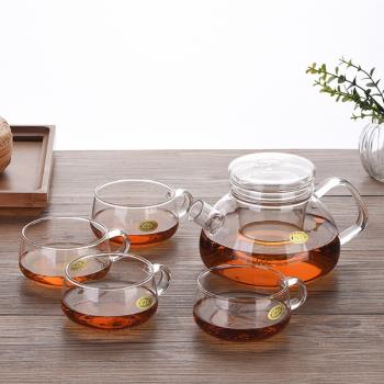 耐熱玻璃花茶壺茶杯套裝 帶過濾內膽茶水壺 水果壺 家用紅茶茶具
