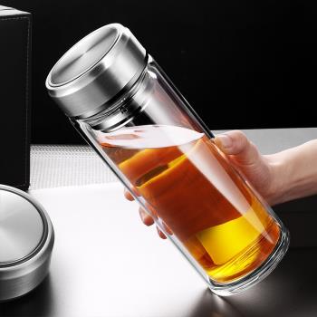 雙層玻璃杯大容量1000ML男隔熱耐熱保溫透明水杯防摔加厚泡茶杯子