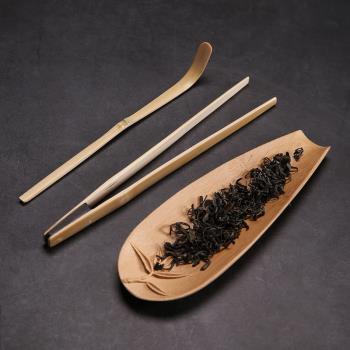 茶則三件套純手工中式天然竹制茶則茶道家用茶勺茶夾茶荷茶具配件