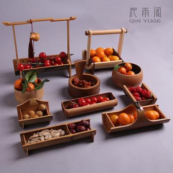 中式竹製果盤託禪意茶點盤創意堅果點心碟供佛復古水果乾果收納盒