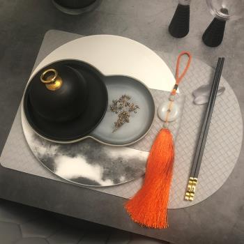 現代中式禪意餐具套裝樣板房碗盤組合搭配房產酒店餐桌設計展示碟