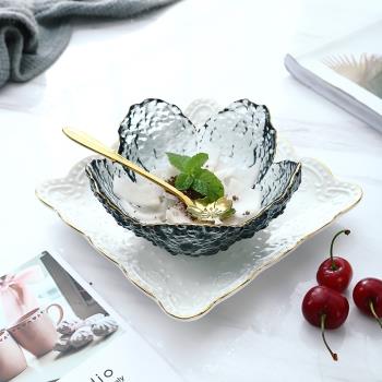 金邊花瓣玻璃碗 日式甜品碗燕窩碗創意玻璃水果沙拉碗 糖水雪糕碗