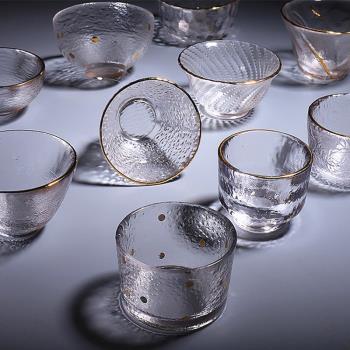 日式手工水晶錘紋透明耐熱玻璃家用品茗杯主人杯功夫茶具小茶杯子