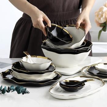 創意荷葉北歐餐具ins陶瓷家用菜盤網紅西餐盤子碗碟套裝湯碗面碗