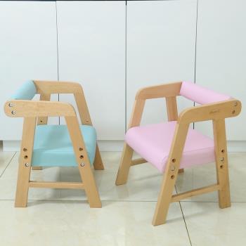 實木非塑料兒童學習凳子幼兒園椅子靠背寶寶扶手家用餐椅三檔可調