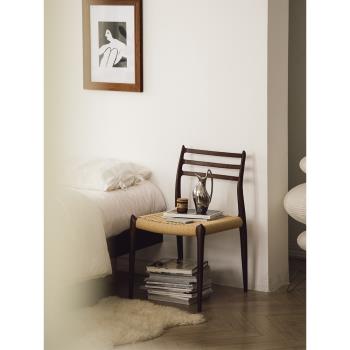 THE MAZAY北歐實木餐椅家用原木色丹麥復古餐廳繩編懷舊書桌椅子