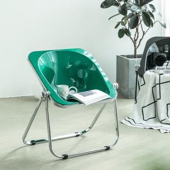 中古折疊椅子北歐設計師網紅ins風家用透明凳子咖啡廳奶茶店餐椅