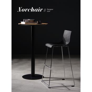 Norchair網紅北歐高腳吧椅現代簡約靠背塑料吧凳酒吧靠墻吧臺凳子