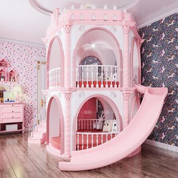 別墅歐式奢華設計女童安全原木雕花女孩城堡公主床法式實木兒童床