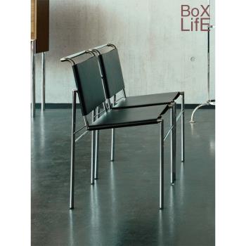 盒子生活包豪斯不銹鋼餐椅羅克布倫椅設計師馬鞍皮靠背椅中古單椅