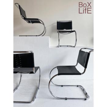 盒子生活北歐設計師不銹鋼餐椅先生椅中古馬鞍皮懸臂椅mr chair