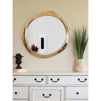 北歐高端設計師化妝鏡圓形浴室鏡 美式diy油畫鏡子壁掛裝飾鏡異形