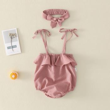 嬰兒連體衣女夏季新生兒吊帶薄款3包屁爬行服6-9個月寶寶三角哈衣
