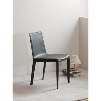 意式輕奢馬鞍皮餐椅家用現代簡約靠背椅極簡設計師椅子北歐書桌椅