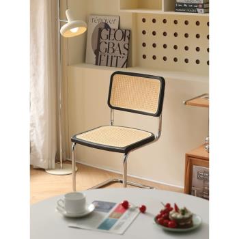 北歐網紅復古藤編椅餐椅簡約現代家用日式中古設計師民宿休閑椅子