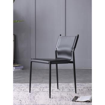 極簡馬鞍皮可疊放餐椅家用現代簡約意式輕奢餐廳網紅設計師皮椅子