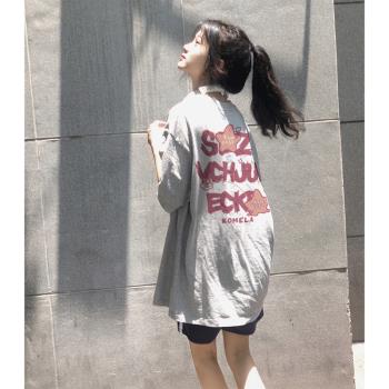 小個子日系可愛花灰色短袖t恤半袖女款夏季復古港風chic甜美上衣