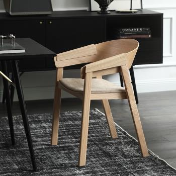 北歐丹麥Cover扶手椅咖啡橡木曲木簡約工作休閑原木色餐椅|ADRANK