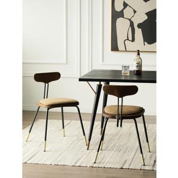 北歐餐椅表情D8工業復古金屬進口橡木實木真皮餐椅靠背椅|ADRANK