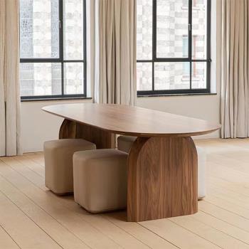 日式侘寂風實木餐桌椅家用小戶型飯桌設計師辦公桌長桌原木橢圓形