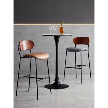 北歐創意鐵藝吧臺椅現代簡約家用吧椅實木極簡高腳凳咖啡廳酒吧椅