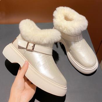 冬季毛毛厚底保暖一腳蹬面包靴子