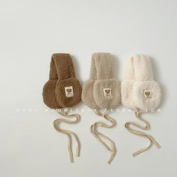 貼標小熊兒童耳罩保暖冬季羊羔絨系帶防掉耳暖男女童寶寶耳套冬