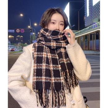 韓版格子圍巾女冬季ins復古百搭加厚保暖長款披肩學生兩用圍脖潮