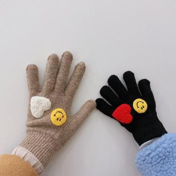 珊瑚絨愛心笑臉3-9歲保暖手套