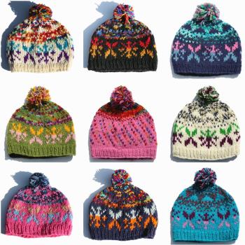 尼泊爾羊毛手工圓頂帽子冬季多巴胺彩色加厚保暖針織帽復古毛線帽
