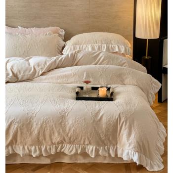 法式花邊牛奶絨四件套床笠款公主風冬季床上用品加厚保暖床單被套