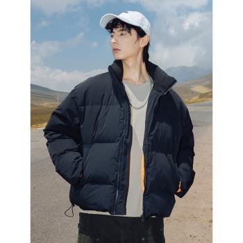 冬季保暖90白鴨絨羽絨服高街潮牌輕薄外套短款麵包服男款黑色冬裝