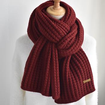 紅色圍巾冬天針織毛線披肩女韓版百搭2023新款保暖純色圍脖情侶款