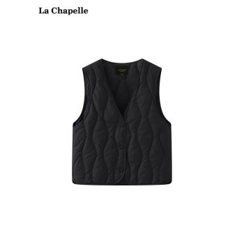 拉夏貝爾/La Chapelle純色馬夾V領內膽保暖加厚羽絨馬甲外套女冬