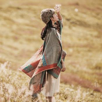 民族風女西藏旅游加厚圍巾披肩
