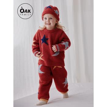 Oak Family男童睡衣2024圣誕裝秋冬季半邊絨女寶寶兒童家居服套裝